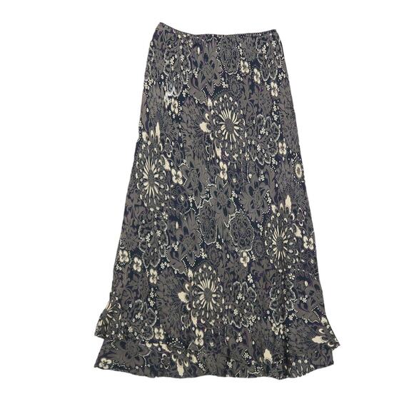 Vintage 90s Style & Co black and brown floral lace print midi skirt 6P - Picture 1 of 6